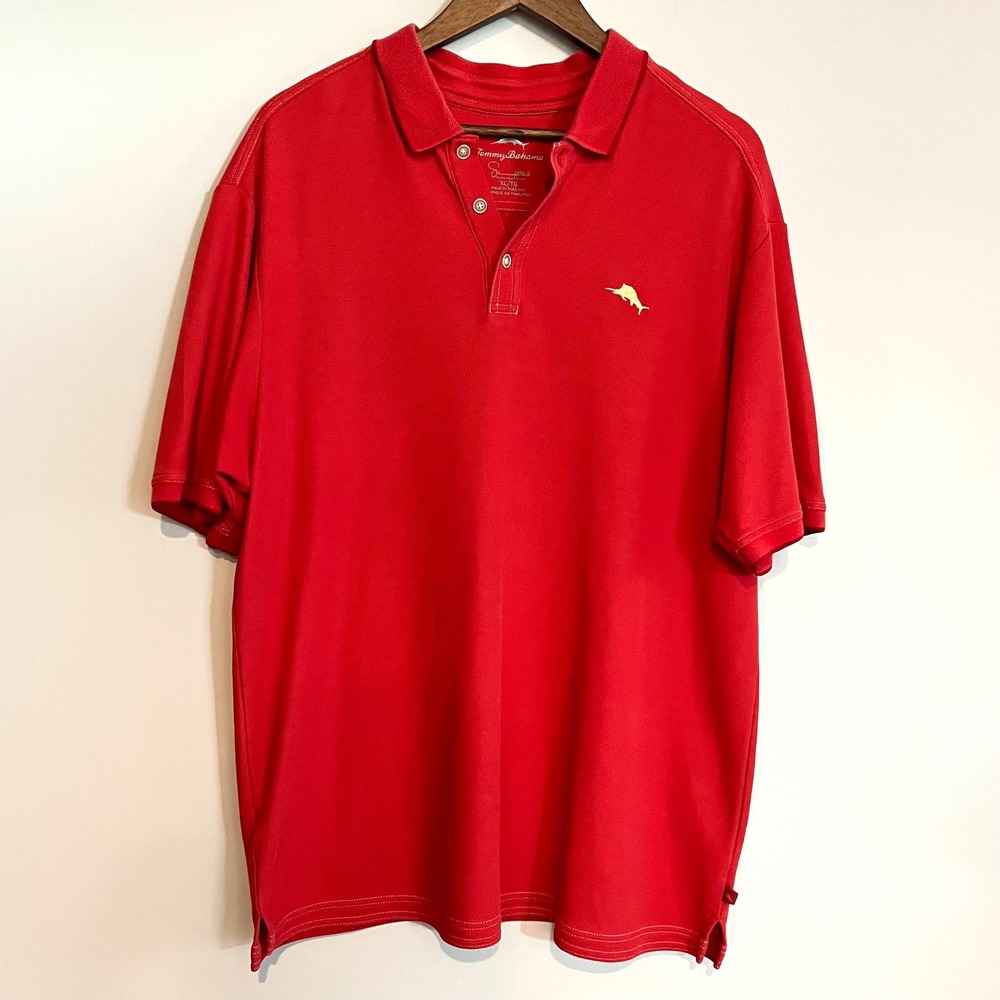Tommy Bahama Mens Emfielder Polo Shirt Red Supima Cotton Blend XL Short Sleeve